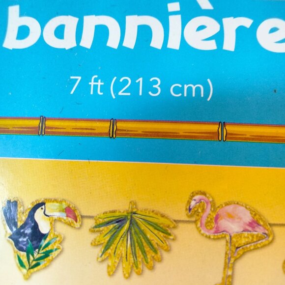 Tropical Flamingo Toucan Banner 7 Ft Glitter Gold Pink Blue - Picture 6 of 7